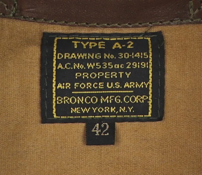 Aero A-2 Military Flight Jacket, size 42, Chestnut Badalassi Cowhide