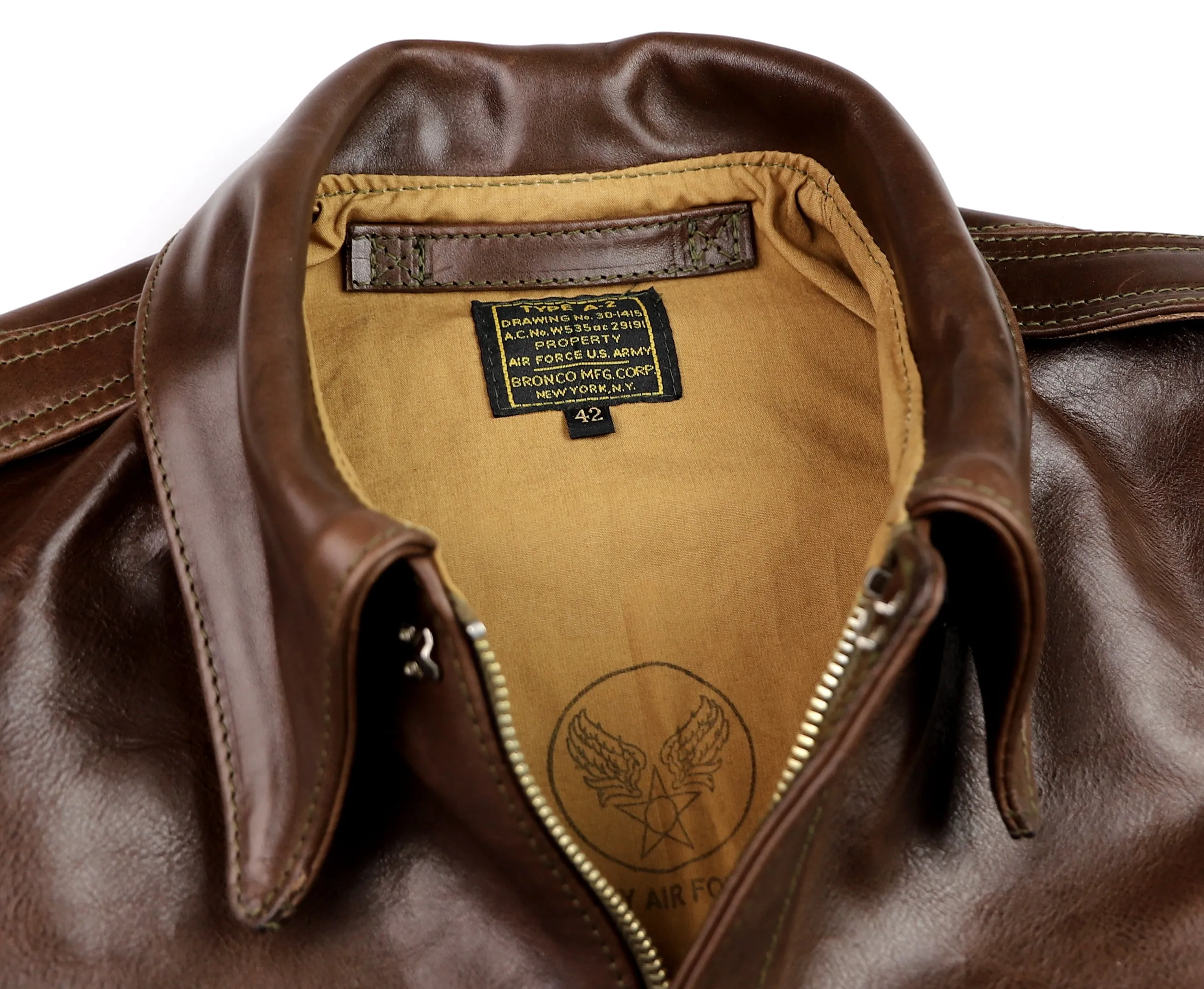 Aero A-2 Military Flight Jacket, size 42, Chestnut Badalassi Cowhide