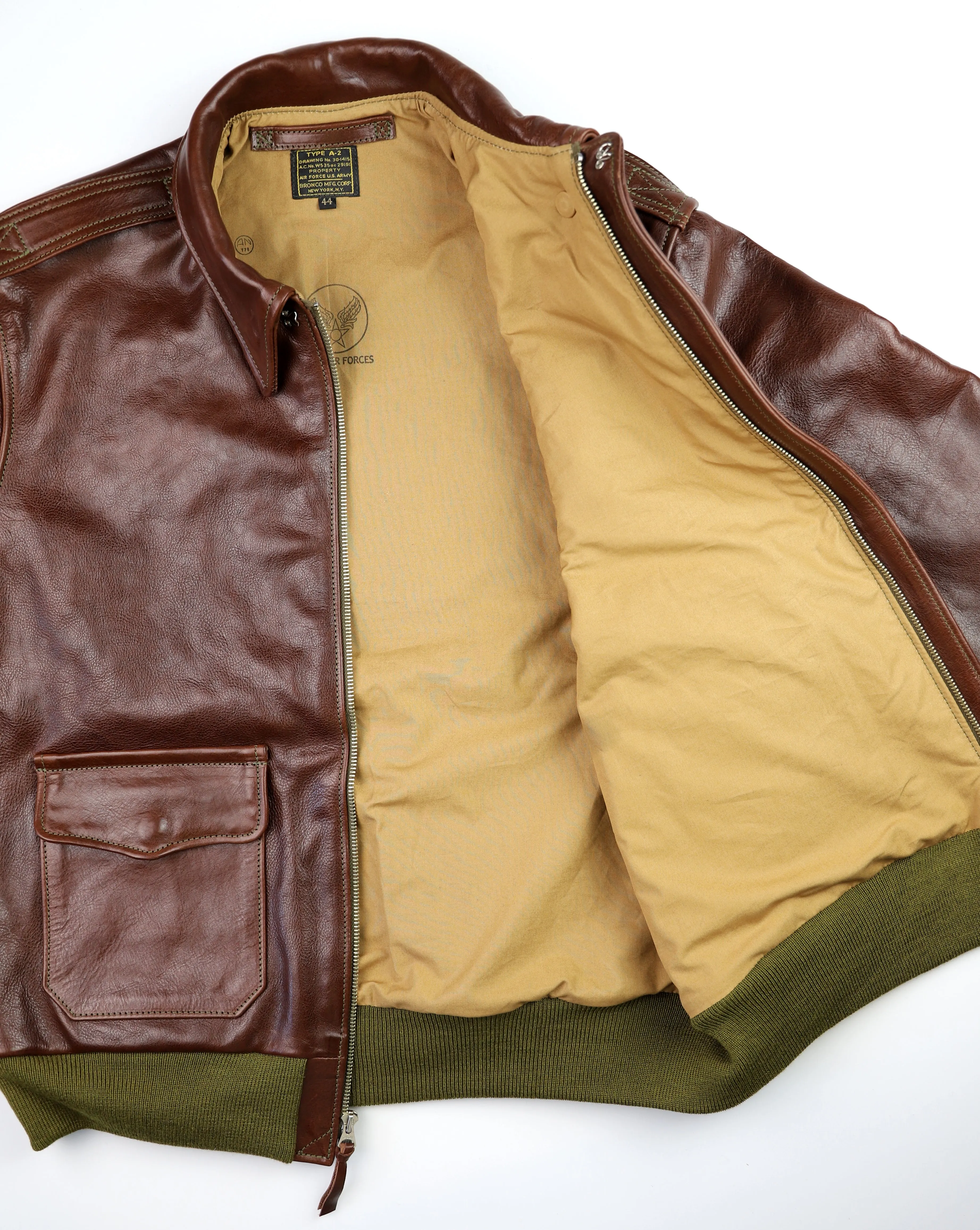 Aero A-2 Military Flight Jacket, size 44, Tobacco Badalassi Cowhide