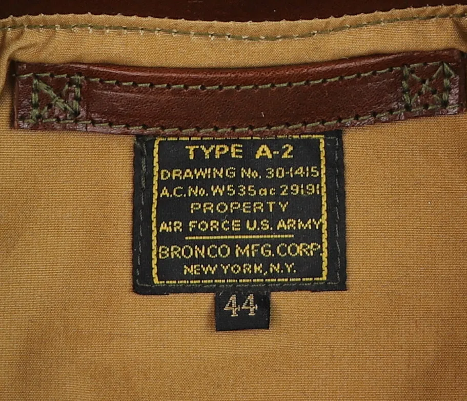 Aero A-2 Military Flight Jacket, size 44, Tobacco Badalassi Cowhide