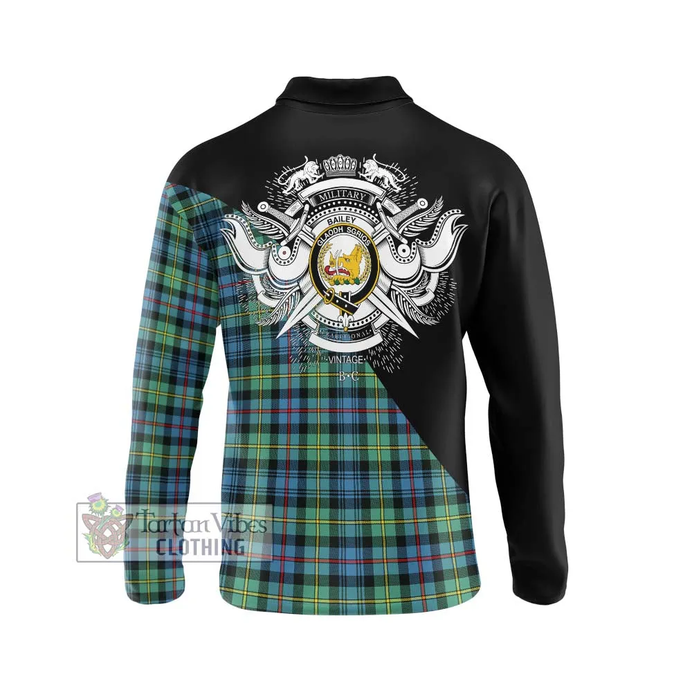 Bailey Ancient Tartan Long Sleeve Polo Shirt with Family Crest and Military Logo Style