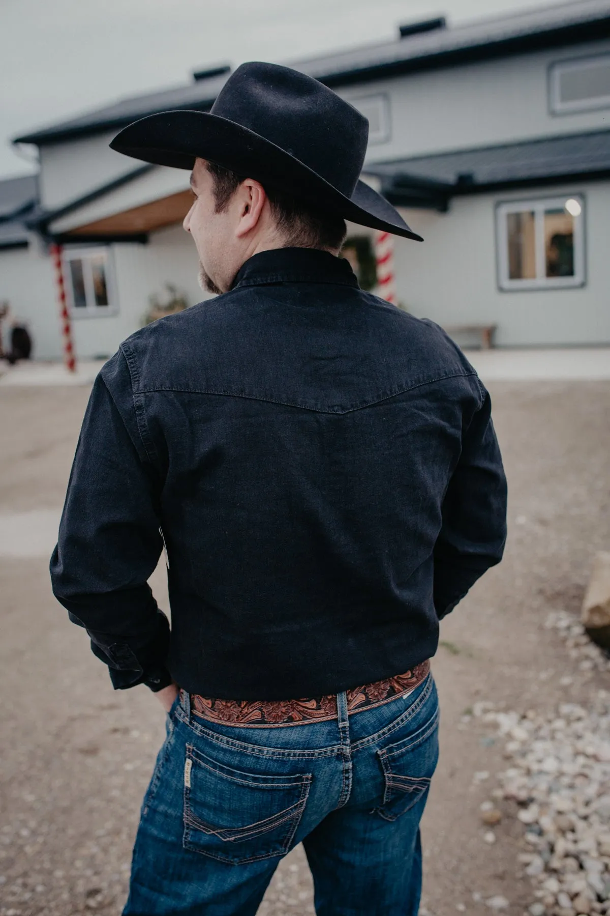 'Dean' Men's Wrangler Black Denim Pearl Snap (S-XXL)