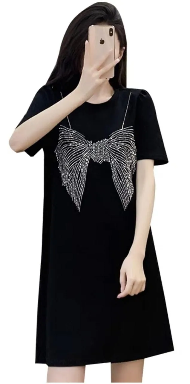 Elegant dress with diamond bow design