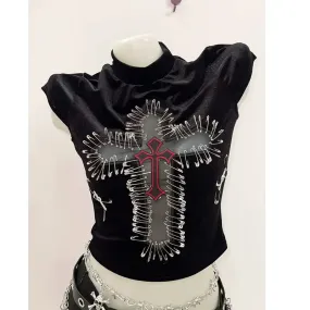 Flytonn-Cross top y2k crop top gothic clothes y2k top y2k  clothes y2k  fashion sexy top  Gothic Tank Tops Punk Tank Tops harajuku Tops