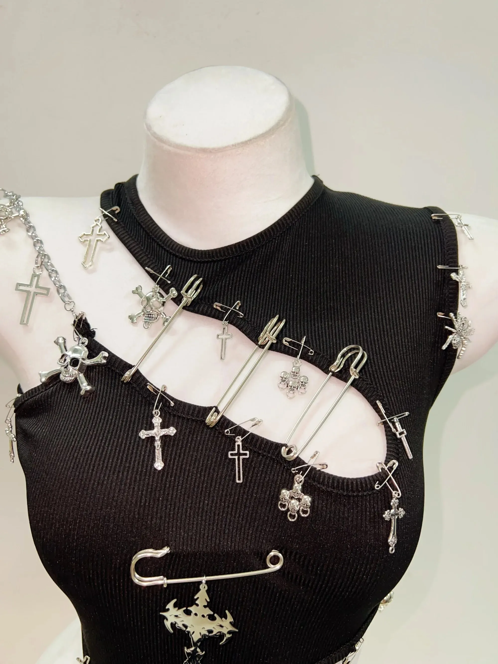Flytonn-Gothic Tank Tops Punk Tank Tops Skull Tank Tops y2k fashion  bustier top y2k crop tops gothic clothes harajuku fashion CrossTops