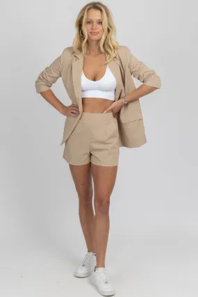 HIGH QUALITY TAN LINED BLAZER SHORT SET