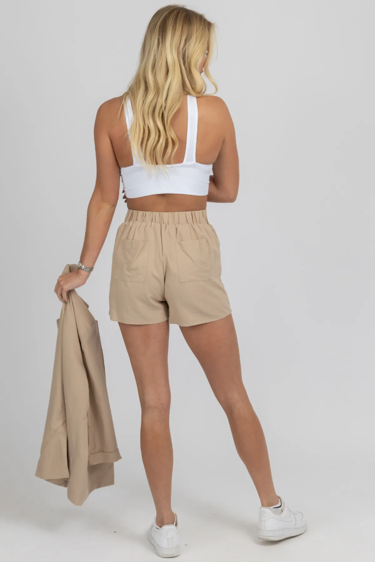 HIGH QUALITY TAN LINED BLAZER SHORT SET