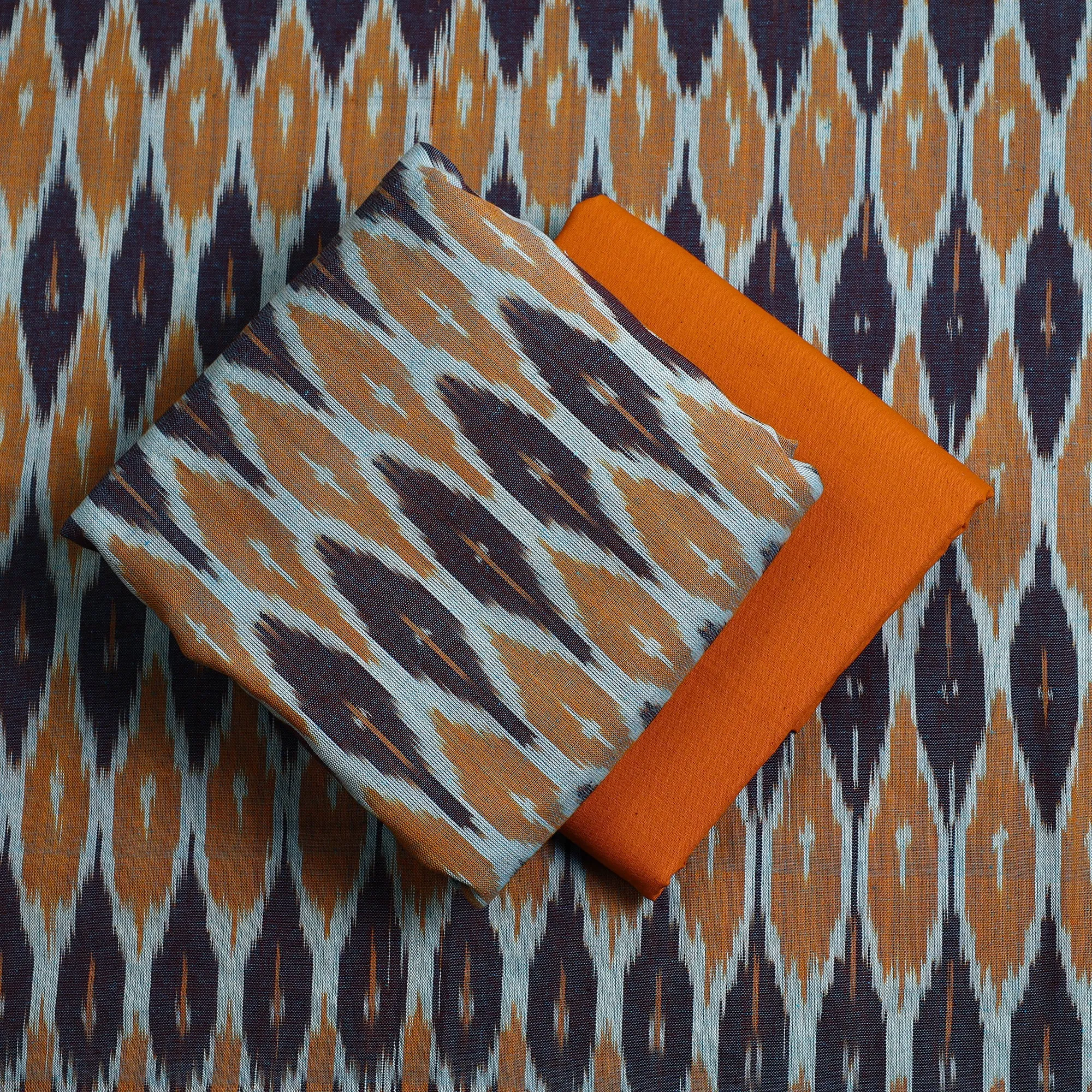 Multicolor - 3pc Handloom Pochampally Ikat Dress Material 29