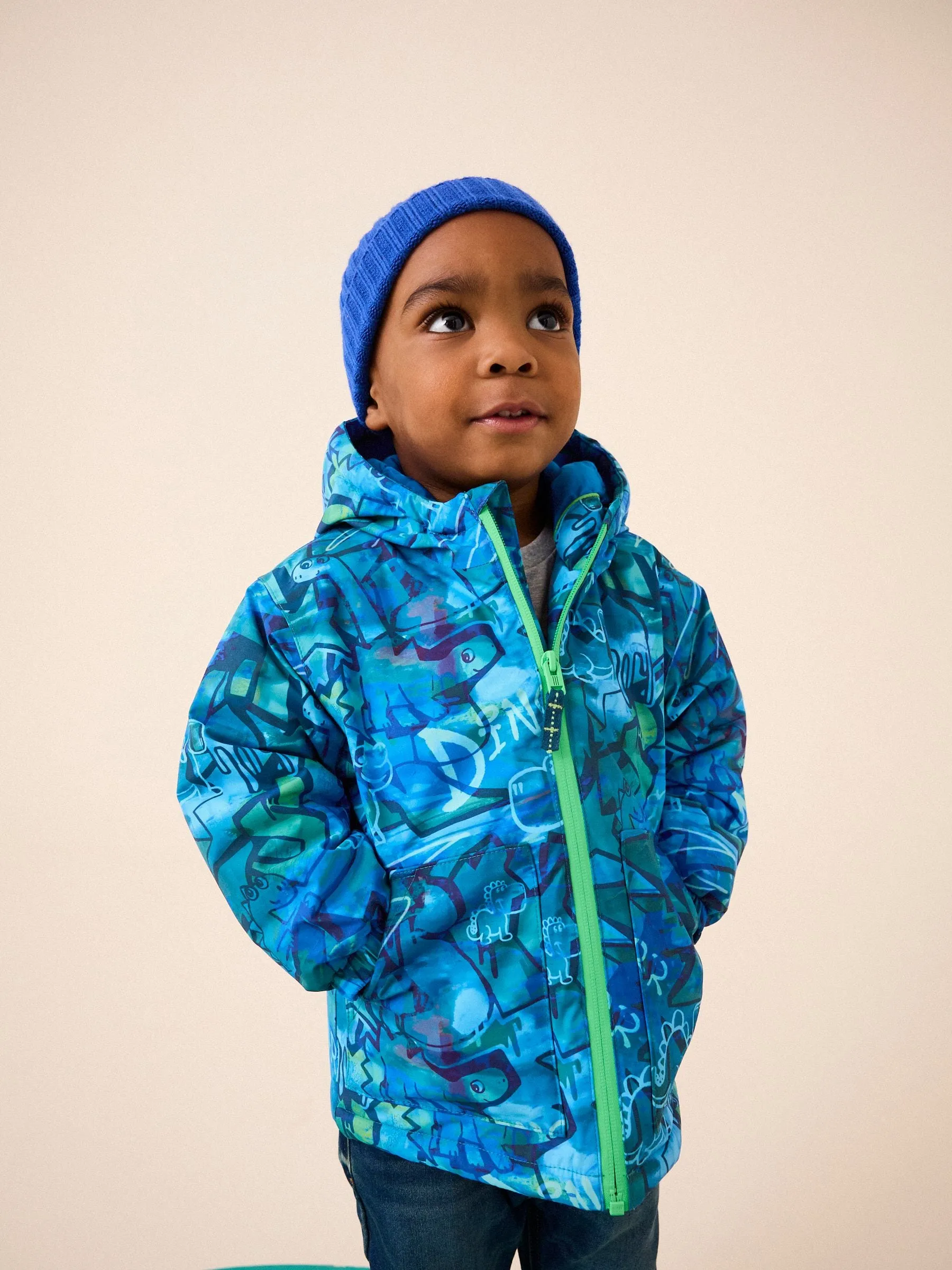 Navy Graffiti Waterproof Warm Padded Coat (3mths-7yrs)