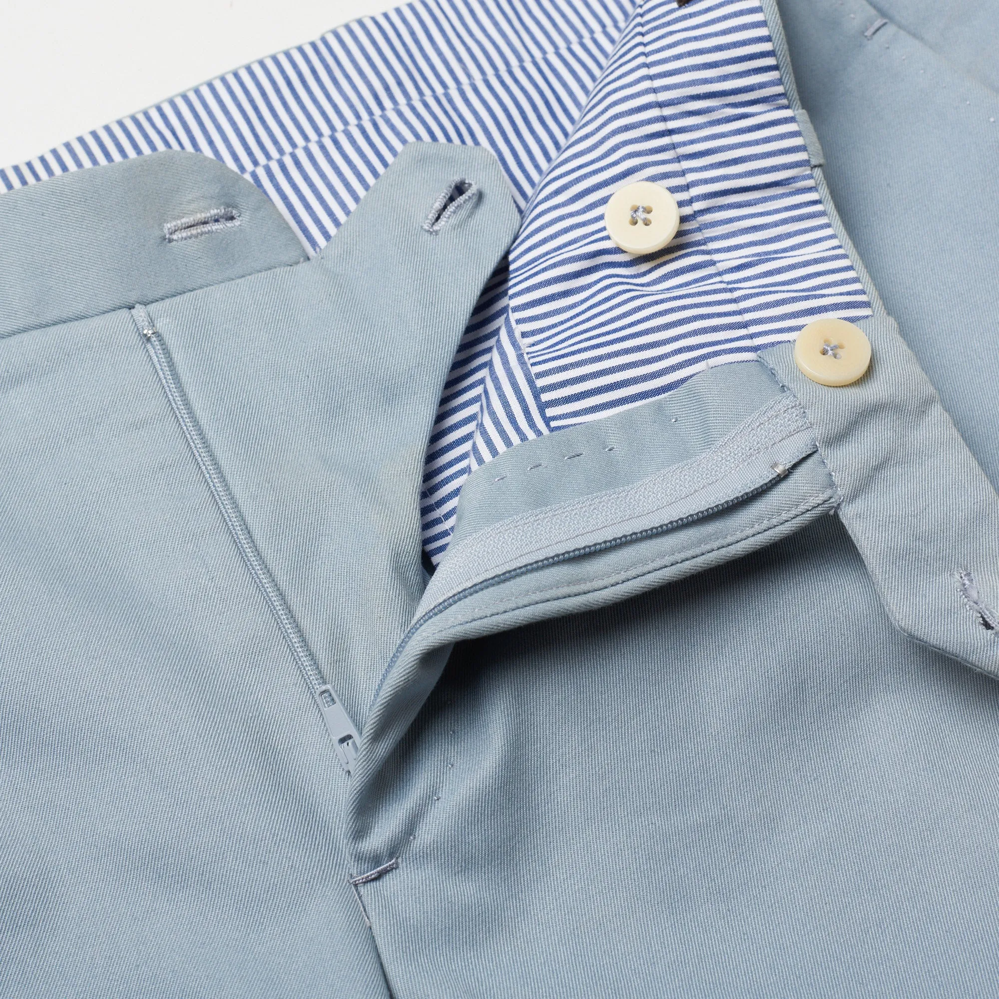 Sartoria CHIAIA Bespoke Handmade Light Blue Cotton Flat Front Chino Pants EU 52 US 36