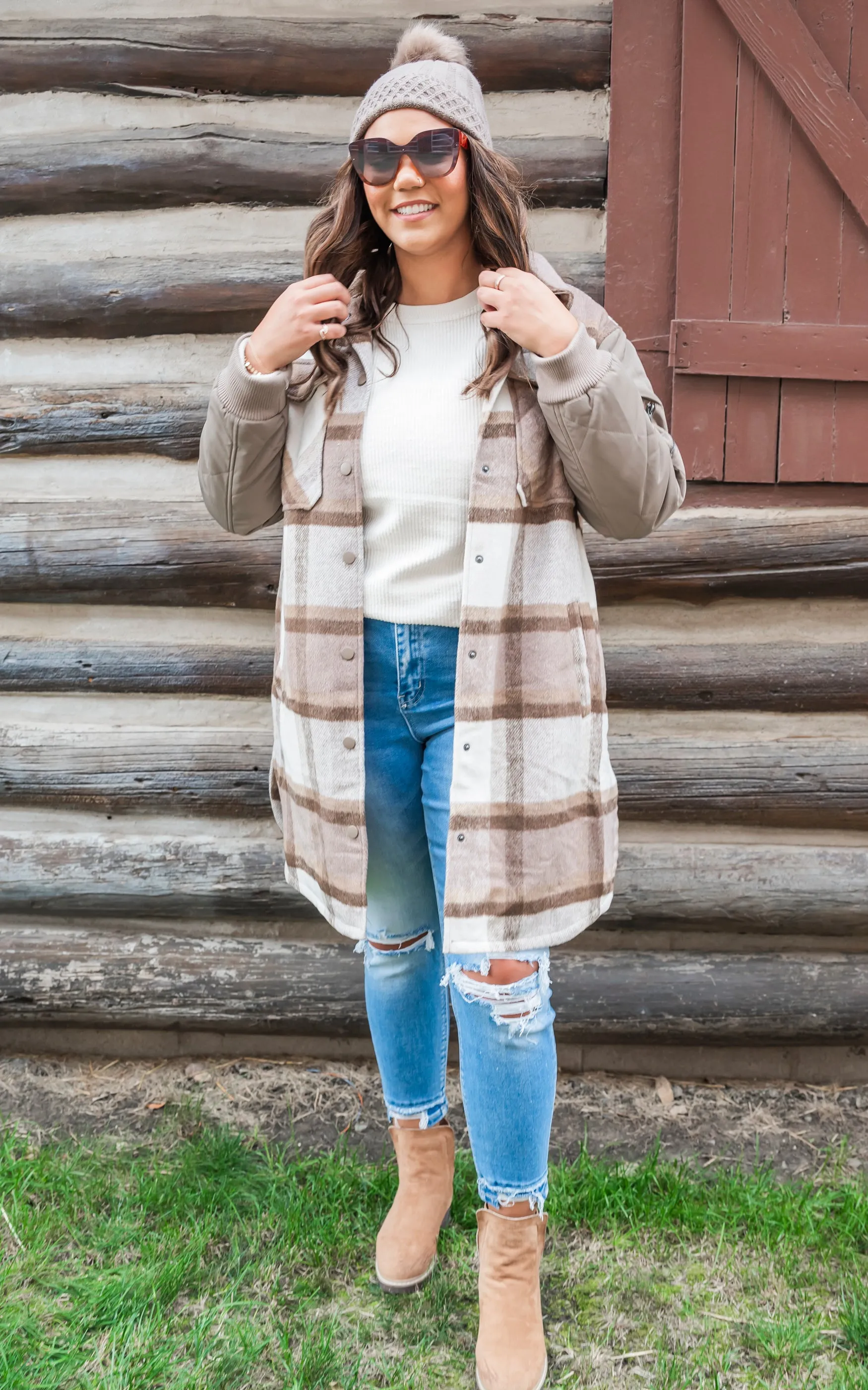 Season Turning Tan Plaid Long Jacket