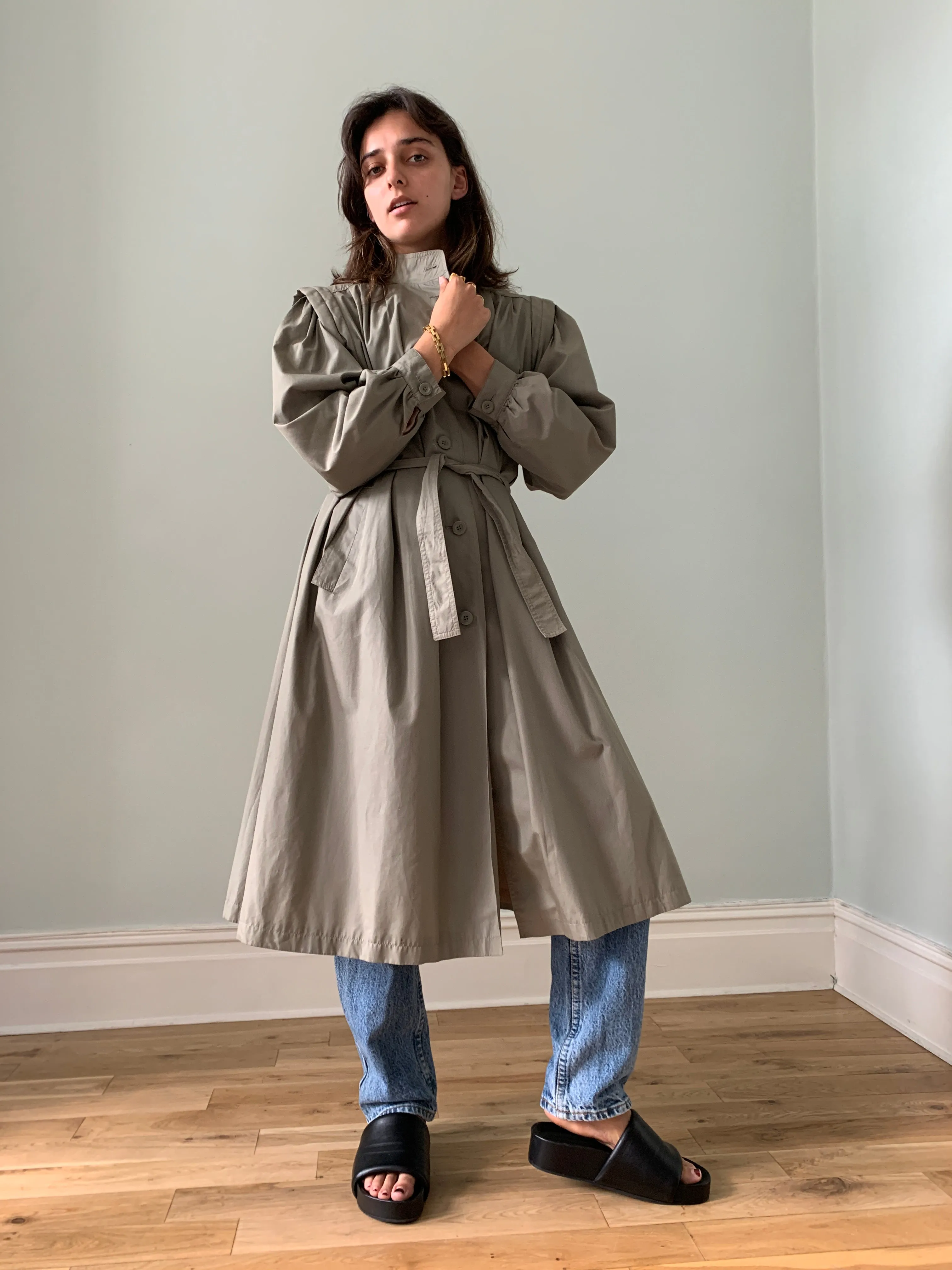 Vintage pleat back Ensign trench coat