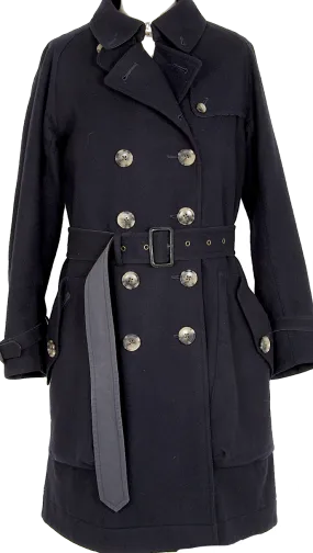 WIM NEELS BELGIUM. Navy Wool Belted Trench Coat