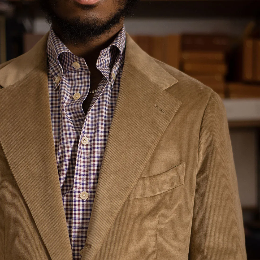 x Sartoria Carrara: Sport coat in tan Loro Piana cotton and wool corduroy (separates)